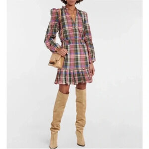 Veronica Beard Destiny plaid crinkled ruched mini dress